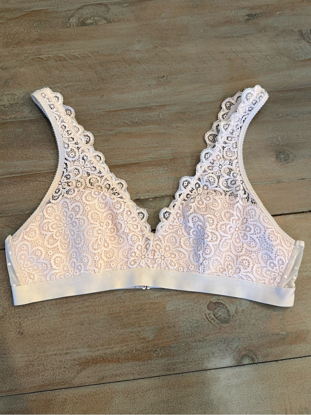 Aerie Romantic Lace Swiss Dot Mesh Bralette Beige Sz M Preowned